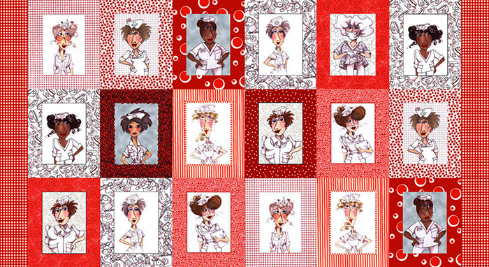 USAインポートファブリック【 Loralie Designs 】ロラライハリス  ニフティナース  ナース柄生地  パネル 看護師デザイン- Nifty Nurses Panel - 60x110cm (ULH-005)