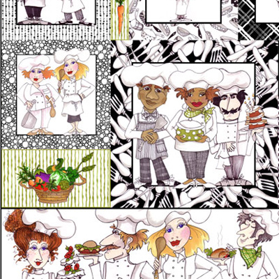 《再入荷》USAインポートファブリック【 Loralie Designs 】ロラライハリス  Chef Fabric  シェフコレクション  ホワイト系　パネル コック柄布地  (ULH-434)