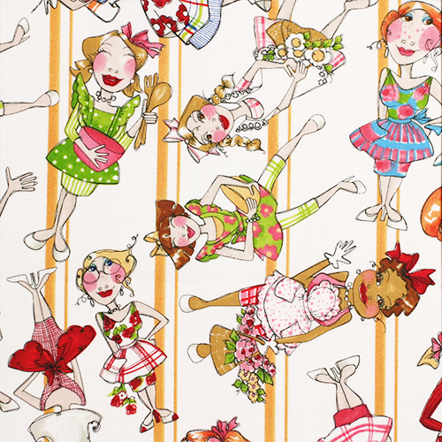 USAコットン【Loralie Designs】- Apronettes - ロラライハリス  ストライプ ガール柄 (ULH-105)