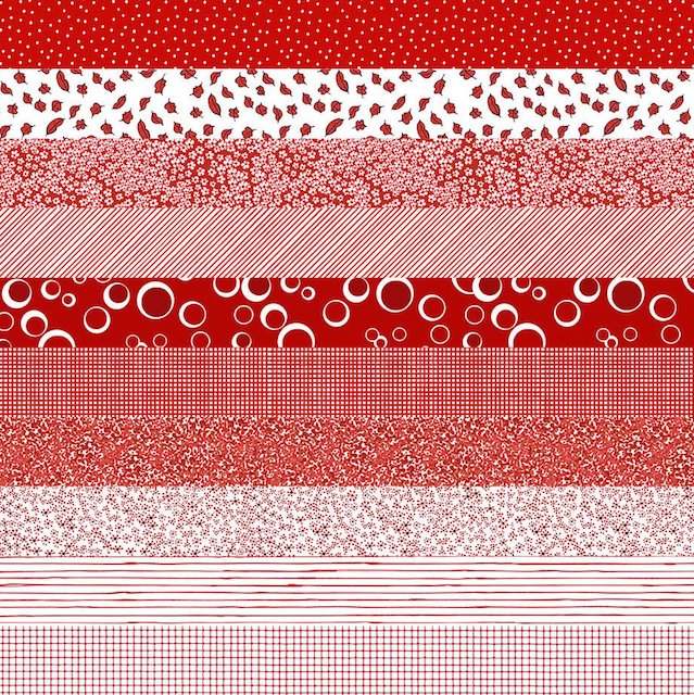 《残り1枚》USA輸入ファブリック【 Loralie Designs 】ロラライハリス  チェック柄  ドット柄  レッド系パネル生地 (ULH-445)