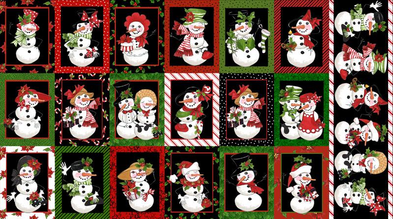 USAインポートファブリック【 Loralie Designs 】ロラライハリス - PANNEL SNOW LADY - Xmas スノーマン柄パネル  ブラック系(ULH-320)
