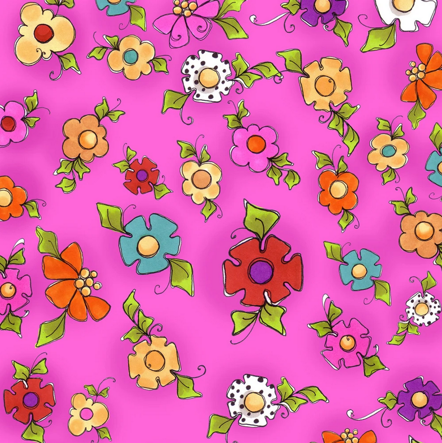【Loralie Designs】- Happy Blooms Pink(ULH-336)　ピンク系　花柄