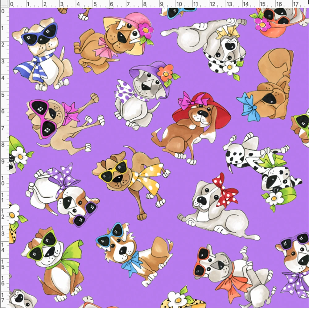 【Loralie Designs】- Tossed Go Doggies Purple Fabric -(ULH-357)