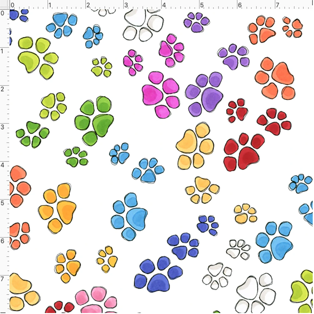 【Loralie Designs】- Go Paws White Fabric -(ULH-360)　犬猫足あと柄　ホワイト系