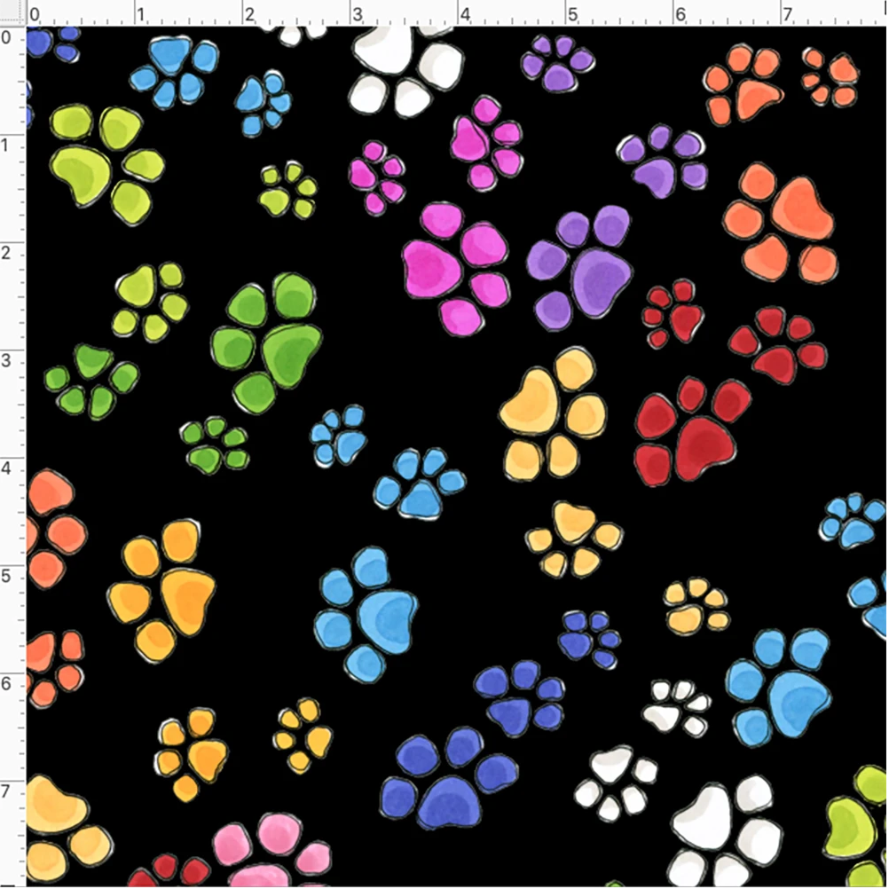 【Loralie Designs】- Go Paws Black Fabric -(ULH-361)　犬猫足あと柄　ブラック系