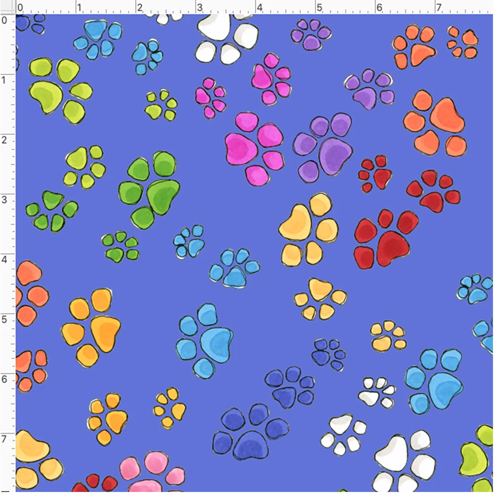 【Loralie Designs】- Go Paws Blue Fabric -(ULH-362)　犬猫足あと柄　ブルー系 USAコットン