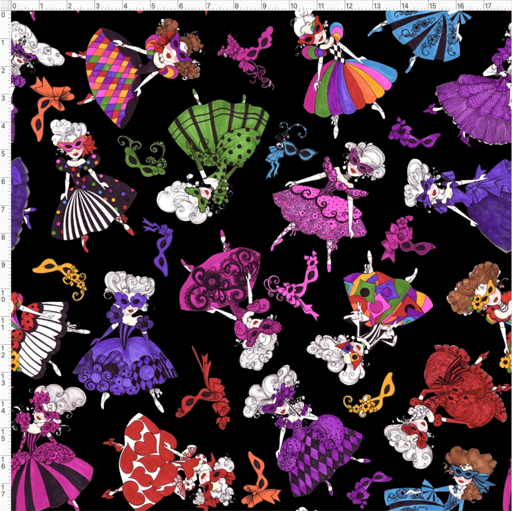 【Loralie Designs】ロラライハリス - Tossed Masquerade Ladies Black マスカレード  ドレス柄  ブラック -(ULH-413)
