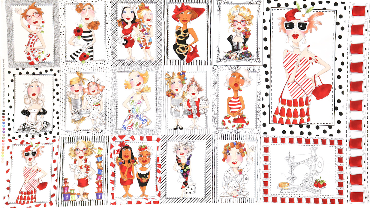 USAインポートファブリック【 Loralie Designs 】ロラライハリス  Sew Sew Panel  ショウショウ パネル  ホワイト系  (ULH-428)