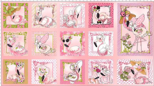 《 40％オフ 》USAファブリック【Loralie Designs】ロラライハリス  フラミンゴ柄  動物柄 パネル生地- Flams Panel Pink Fabric Panel -(ULH-192)