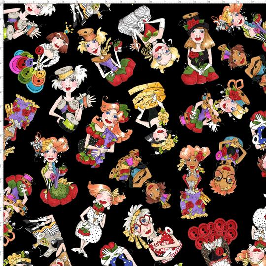 【Loralie Designs】- Curious Toss Black  Fabric - (ULH-217)ロラライハリス  キュリアス  ソーイング柄  ブラック系　