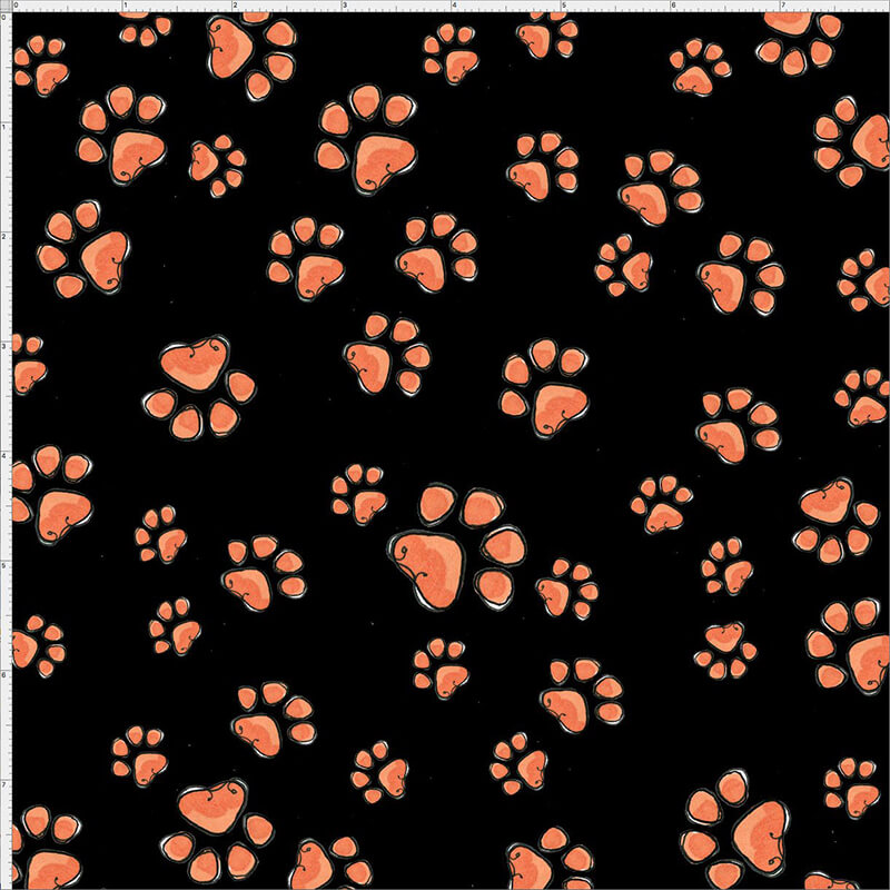 【Loralie Designs】-Fun Paws Black  -(ULH-241)　犬猫足あと柄　ブラック系