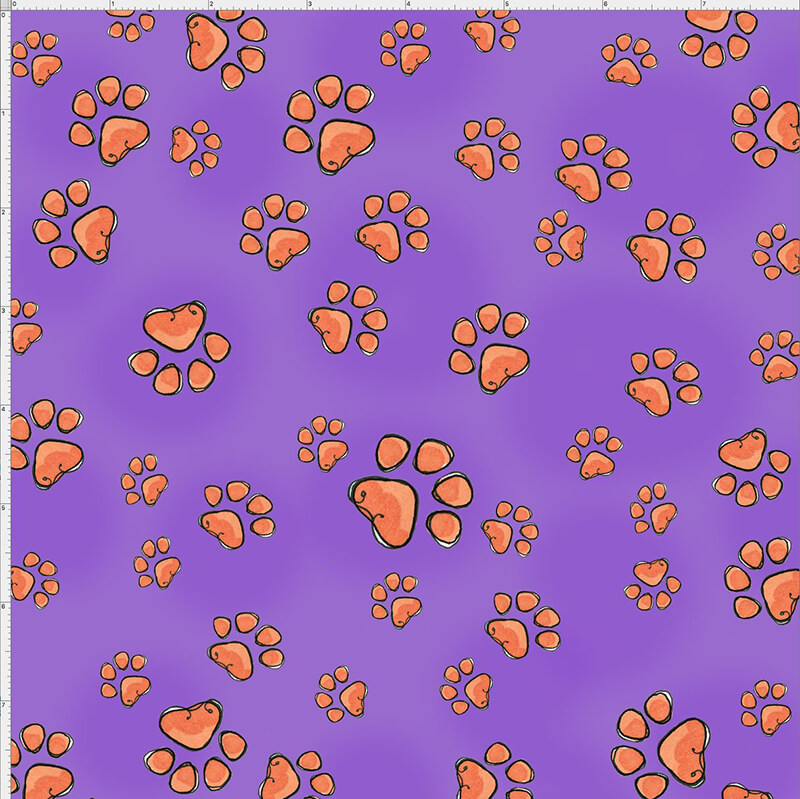 【Loralie Designs】Fun Paws Purple (ULH-260)　犬猫足あと柄　パープル系