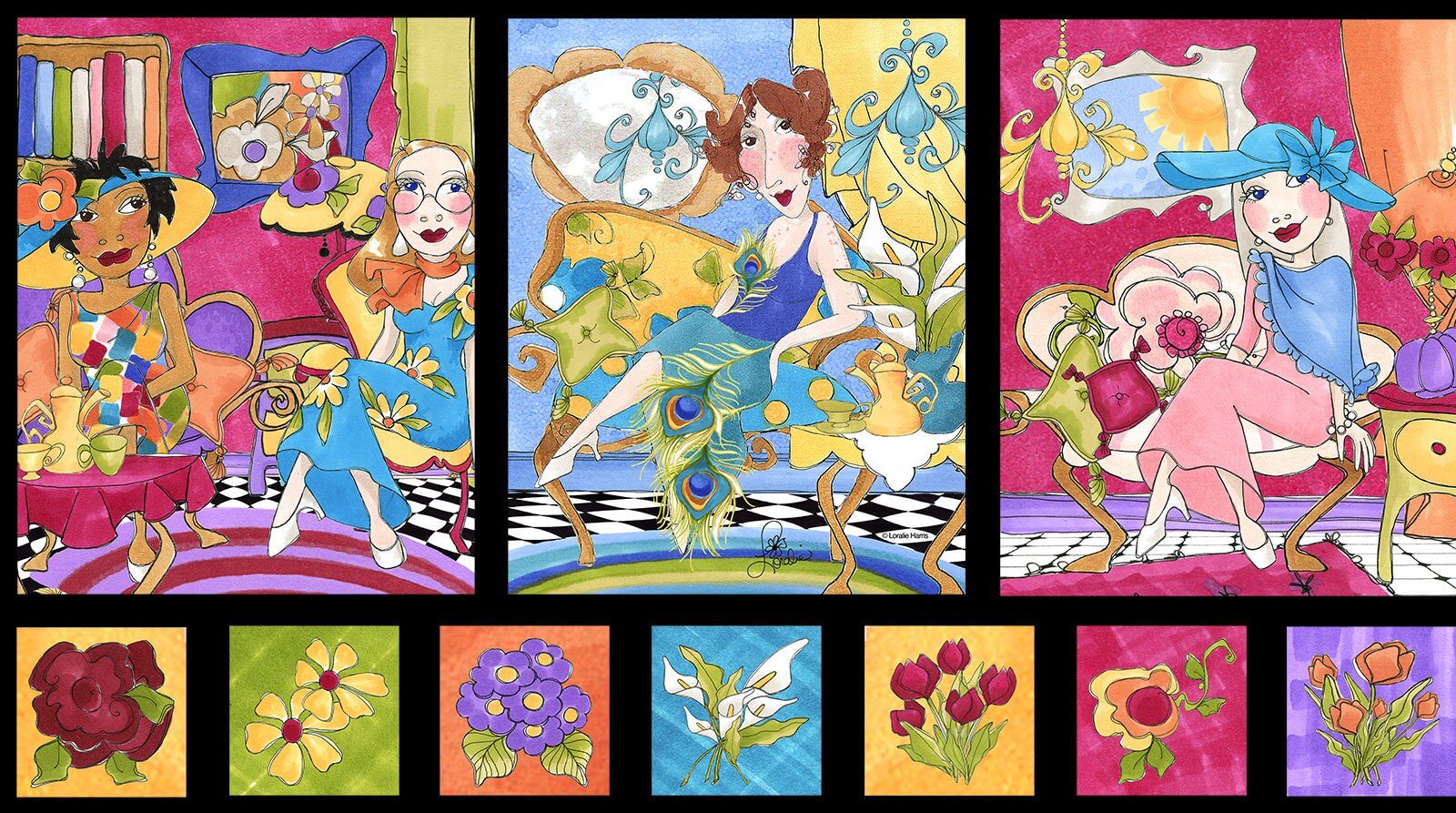 【Loralie Designs】Sitting Pretty Portrait Fabric Panel(ULH-274)  ロラライハリス パーティー柄 パネル生地