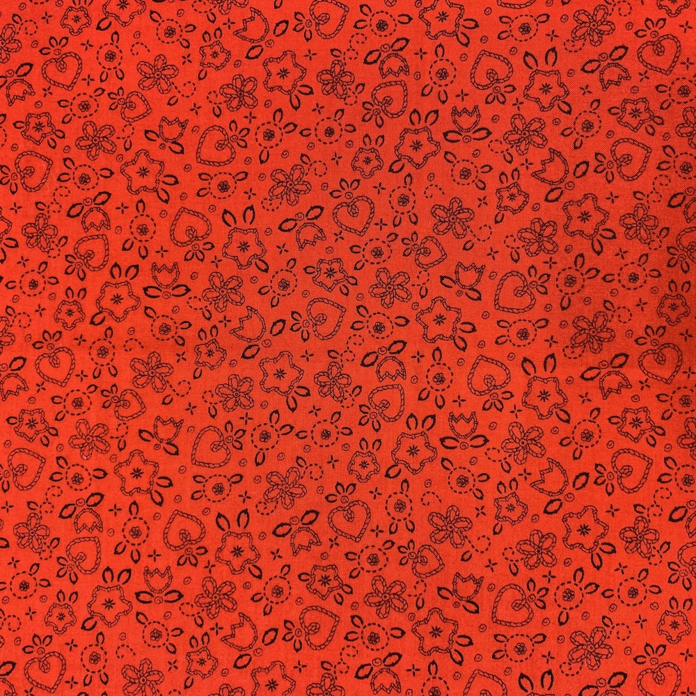【USAコットン】50x55cm (UME-034)　レッド系　ハート花ペイズリー柄