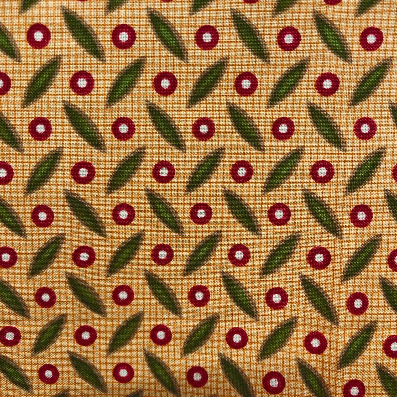 【USAコットン】輸入生地  レトロ花柄  50x55cm (UME-040) イエロー系 チェック柄 草花柄