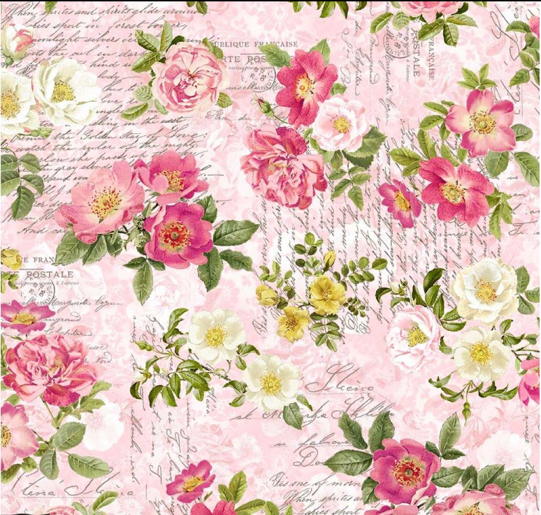 【 USAコットン 】英字 花柄 ピンク系 (UOTS-026)