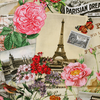 【その他プリント】50x110cm (UOTS-423H)　USAコットン エッフェル塔コラージュ柄