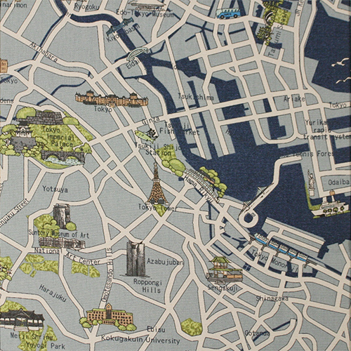 希少品 USA輸入生地【その他プリント - オックスフォード生地 - 】TOKYO地図柄布地  東京の町並み柄布地  英字柄  (UOTS-492)  2色展開