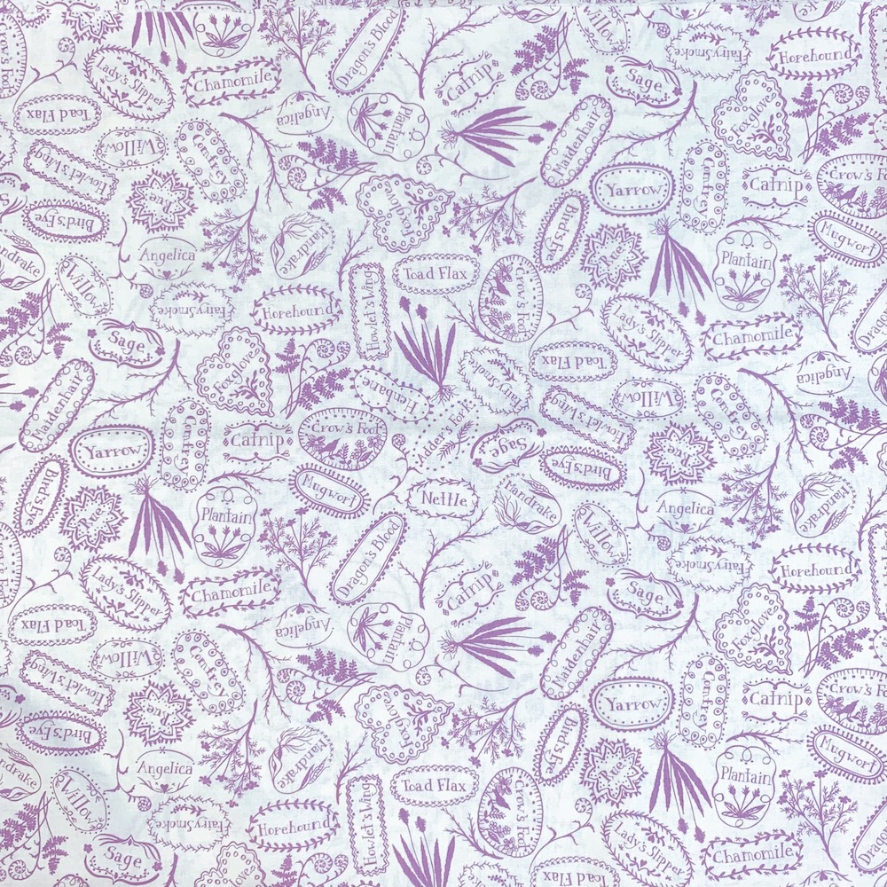 【USAコットン】　英字・草花柄　UOTS-566 　ホワイト×パープル系