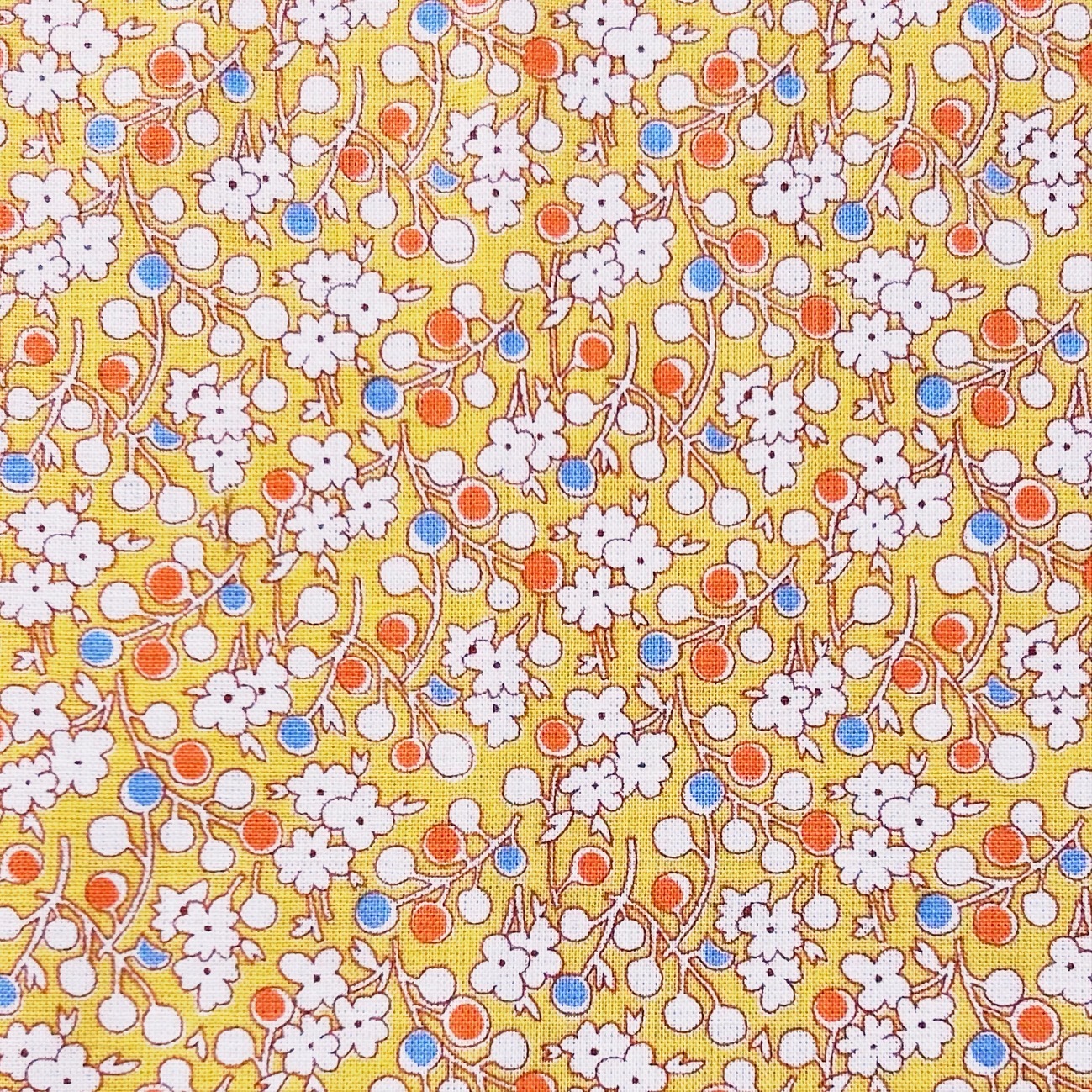 USAファブリック【サーティーズ（1930年代の復刻版生地）】レトロ花柄  パステルイエロー系  UTH-225