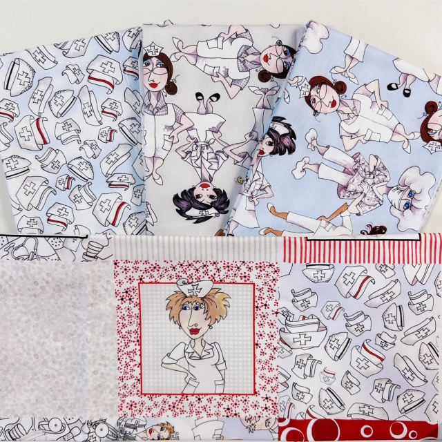 【USAコットン Loralie Designs ナース柄セット】50×55cmサイズ3枚と60×110cmサイズ1枚  4枚で通常￥2970→2200円　数量限定のお得なロラライハリス生地4枚セット（COS-059）
