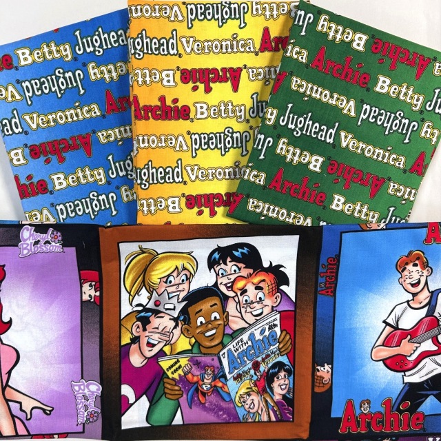 USAコットン 【アメコミ Archie Comics(アーチーコミックス) 布地セット】50×55cmサイズ3枚と60×110cmサイズ1枚  4枚で通常￥2970→1,760円【数量限定4枚セット】（COS-061）