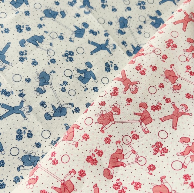 希少生地　USAコットン【サーティーズ（1930年代の復刻版生地）】レトロキッズ柄　ホワイト系  3色展開(UTH-228)