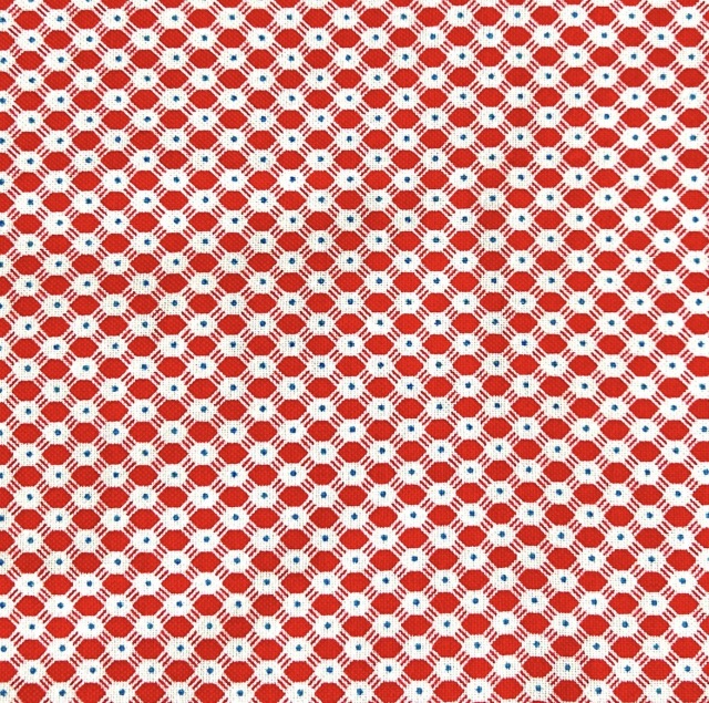 希少生地 USAコットン【サーティーズ(1930年代の復刻版生地)】レトロドットチェック柄 レッド系 33×37cm(UTH-231)