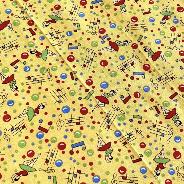 希少生地　USAコットン【サーティーズ（1930年代の復刻版生地）】レトロ柄　バレリーナ柄　ドット柄　イエロー系　(UTH-267)