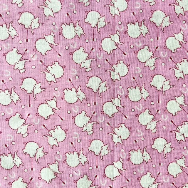 希少生地　USAコットン【サーティーズ（1930年代の復刻版生地）】レトロ柄　ゾウ柄　ピンク系　49×28cm(UTH-263)