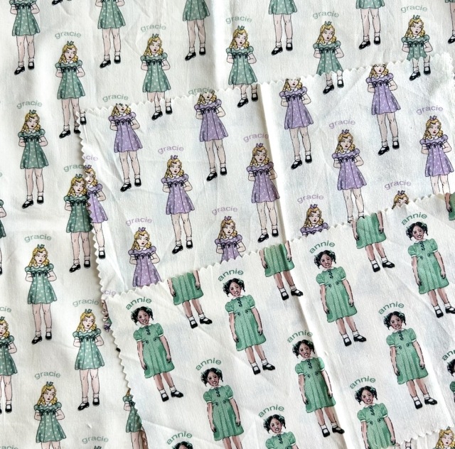 希少生地　USAコットン【サーティーズ（1930年代の復刻版生地）】レトロガール柄　3種生地セット品　限定はぎれセット　(UTH-243)