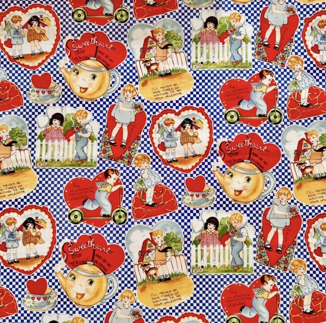 《入手困難》《希少生地》USAコットン  UKS-228【アメリカ輸入  ヴィンテージ生地】 - With love Vintage -  バレンタインカード  シャロン・イェンター作  50×110cm1枚のみ 限定販売