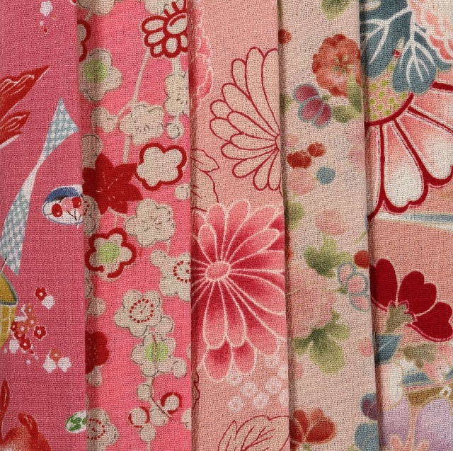 もめんちりめん5枚セット】JCC-106 ピンク系 和柄 つまみ細工やパッチ