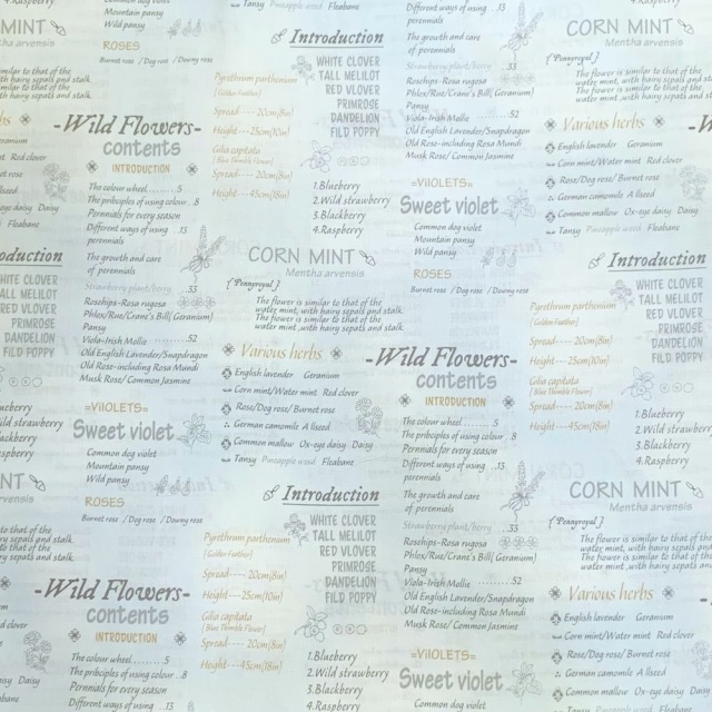 【国産生地】英字・草花柄 ブルー系　JEG-015