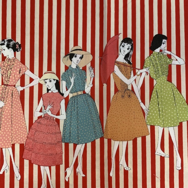 【中原淳一/ひまわりや】(JKH-283）ストライプ柄　レッド系　20×110cm  希少布地