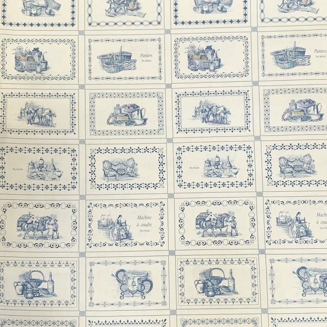 【こうの早苗先生デザインプリント】 アンティーク絵画風柄　ブルー×アイボリー　(JKNS-125)