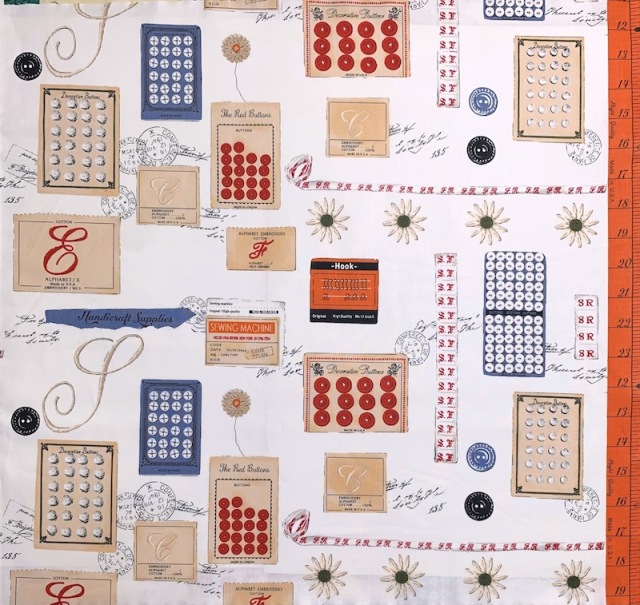 【小関鈴子先生デザインプリント】(JKS-359)ホワイト系  クラシカル 英字 手芸 ソーインググッズ柄布地