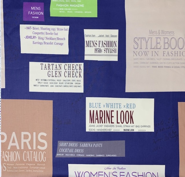 【小関鈴子先生デザインプリント】(JKS-362)ネイビーブルー　英字柄