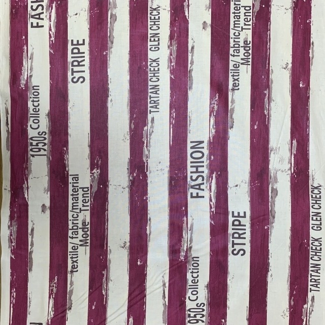 【小関鈴子先生デザインプリント】(JKS-380) レッド・ベージュ　ストライプ・英字柄