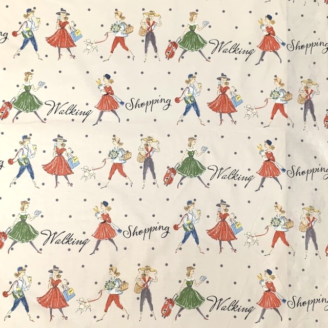 ★在庫わずか【小関鈴子先生デザインプリント】(JKS-386) 生成り レトロガール 女の子・ドット柄