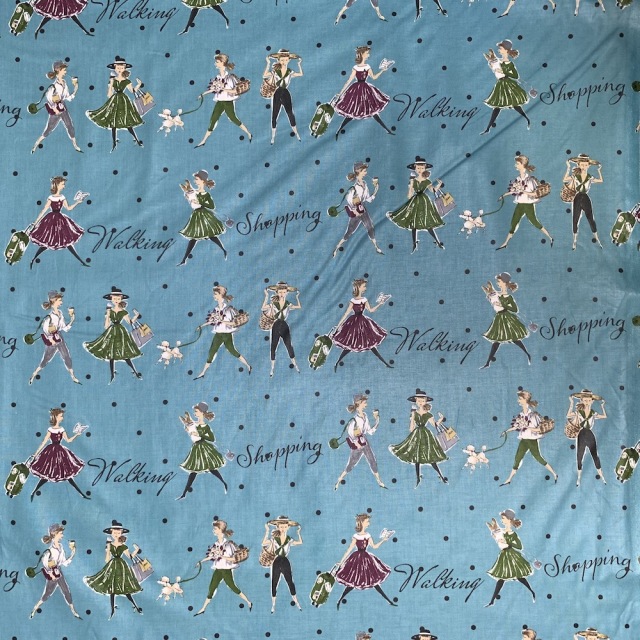 残りわずか【小関鈴子先生デザインプリント】(JKS-388) ブルー系　ドット柄 レトロガール ミニサイズカット