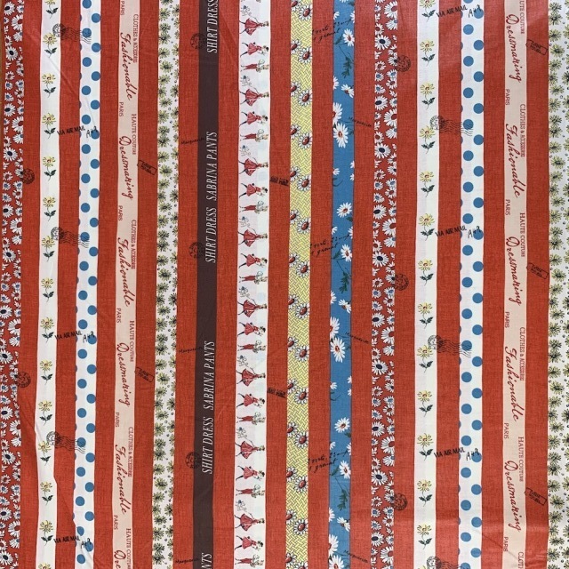 【小関鈴子先生デザインプリント】(JKS-403) レッド 花・ストライプ柄　ミニサイズカット