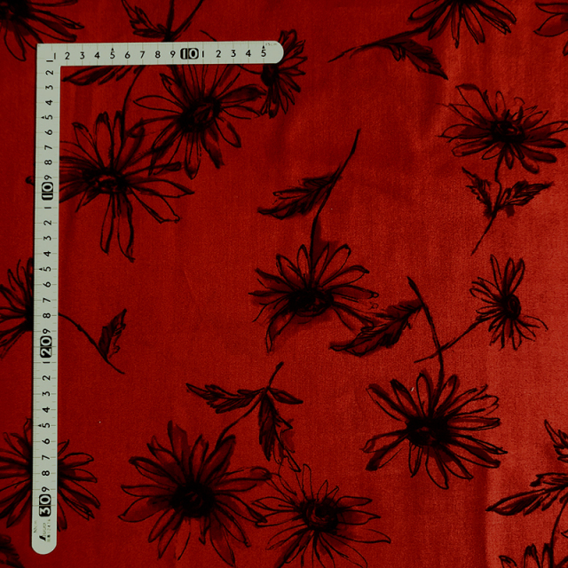【小関鈴子先生デザインプリント】花柄 (JKS-290）レッド/ブラック