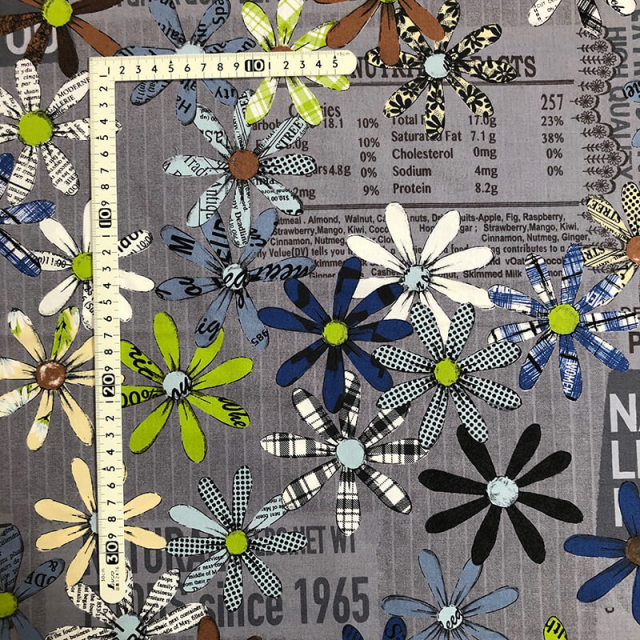 小関鈴子先生デザインプリント】花柄 (JKS-296）グレー/グリーン/ブラウン