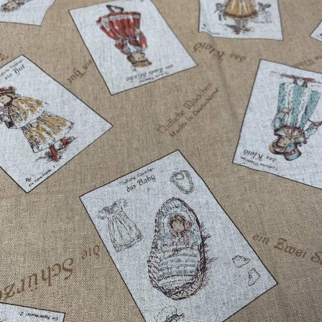 国産生地 コットンリネン綿麻】レトロクラシカル柄 (JLN-026)