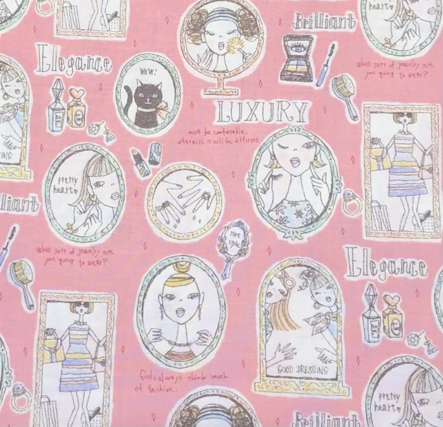 【国産生地】ミヤコカワグチ Miyako Kawaguchi レトロガール 英字  ピンク系(JOM-005)