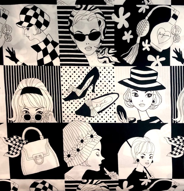 【国産デザインプリント】女の子柄  ブラック系生地  50cm × 110cm  (JOM-014)