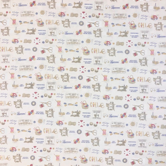 【国産デザインプリント】JOT-192 ホワイト系 手芸用品柄　50x110cm