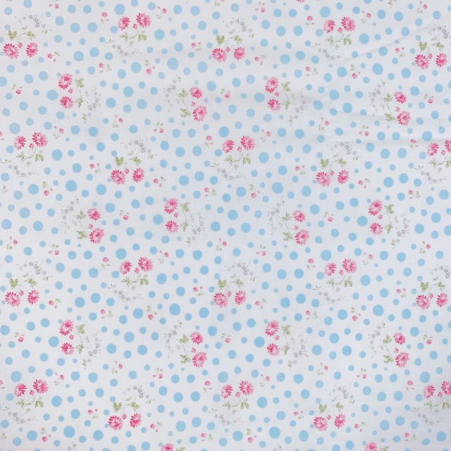 【国産生地】JOT-194　ブルー系　 花・ドット柄　50×110cmきざみ