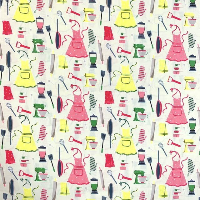 【国産生地】JOT-196　エプロン・キッチンウェア柄　50×110cm刻み